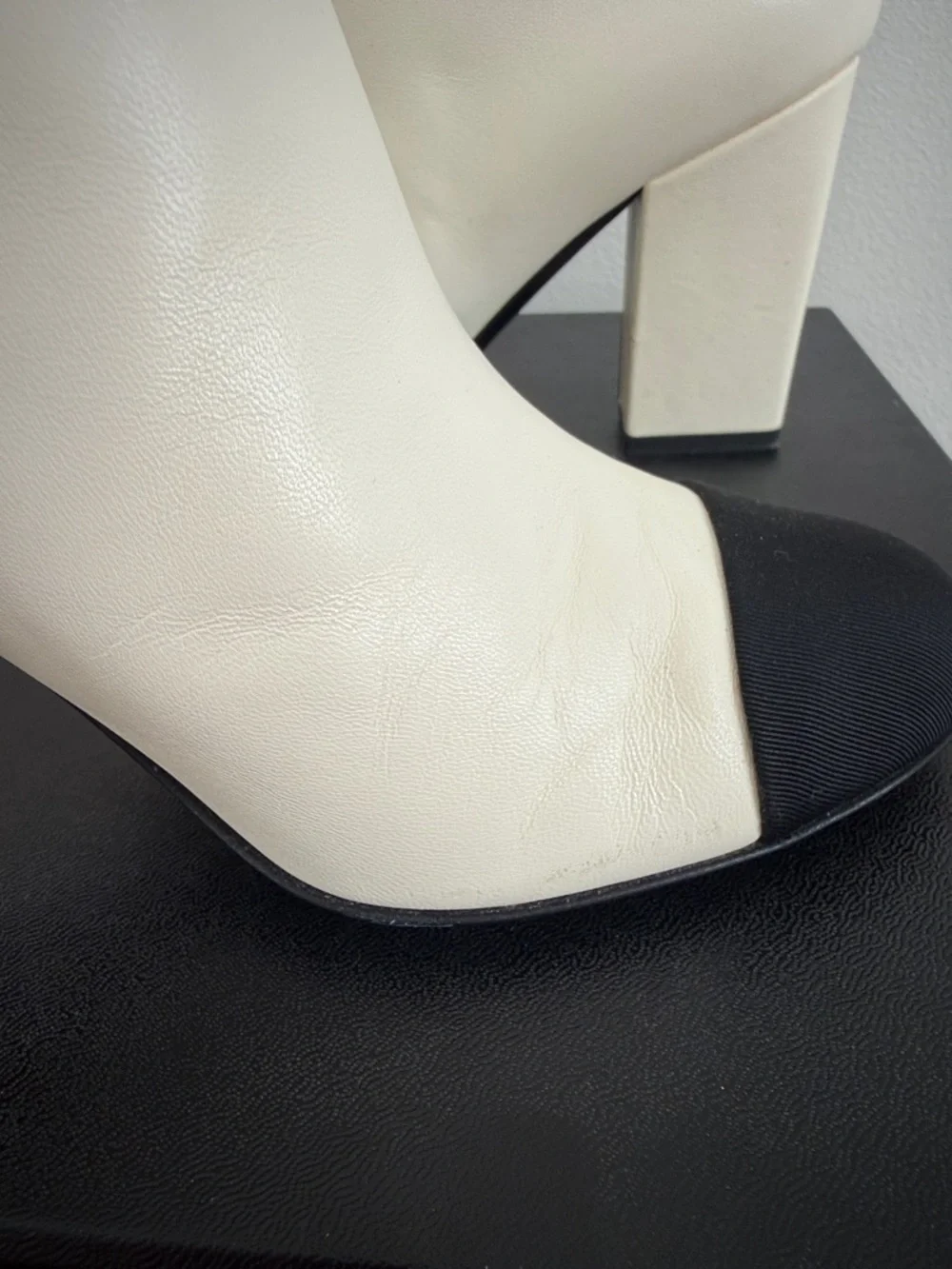 CHANEL White Leather Ankle Boots with Black Cap Toe - Picture 9 of 10